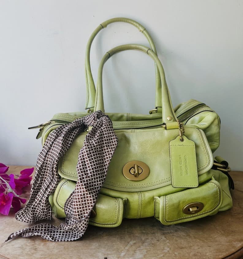 coach-legacy-stripe-lining-peyton-limited-satchel-bag-green-vintage - Image 1