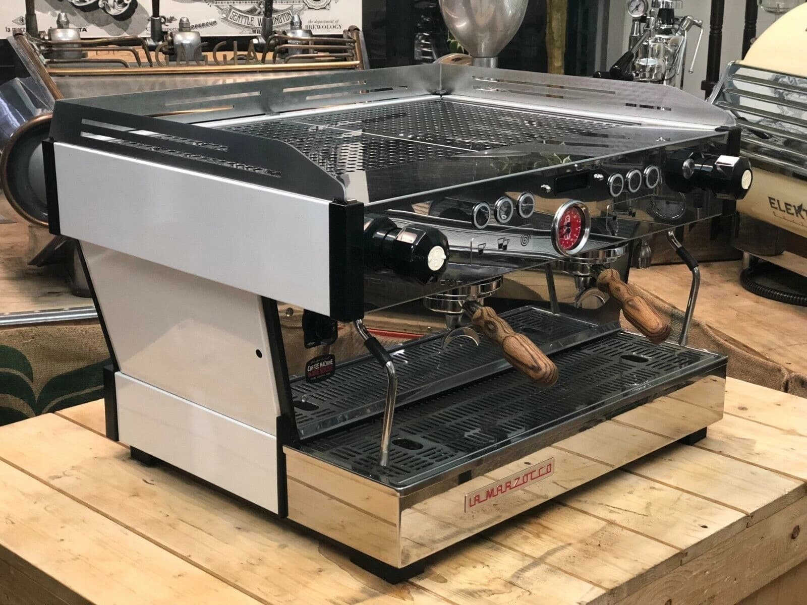 La Marzocco Linea PB 2 Group White w/ Timber Handles Espresso Coffee Machine - Image 1