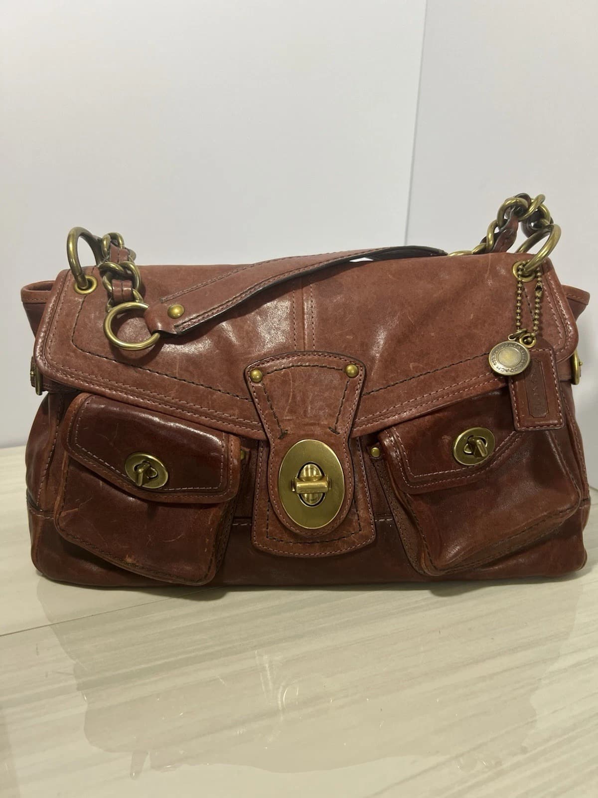 Vintage Coach Legacy Leather Satchel Brass - Image 1